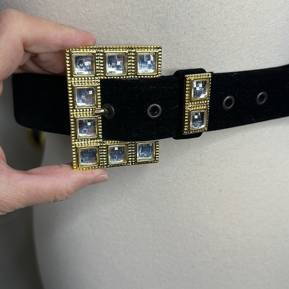 Anne Klein for Calderon Vintage Leather Velvet Belt with Crystal Buckle SzM - Picture 6 of 11
